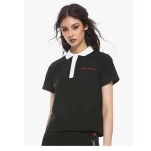 HOT TOPIC Pretty Strange Black White Cropped Polo Shirt Jrs XL